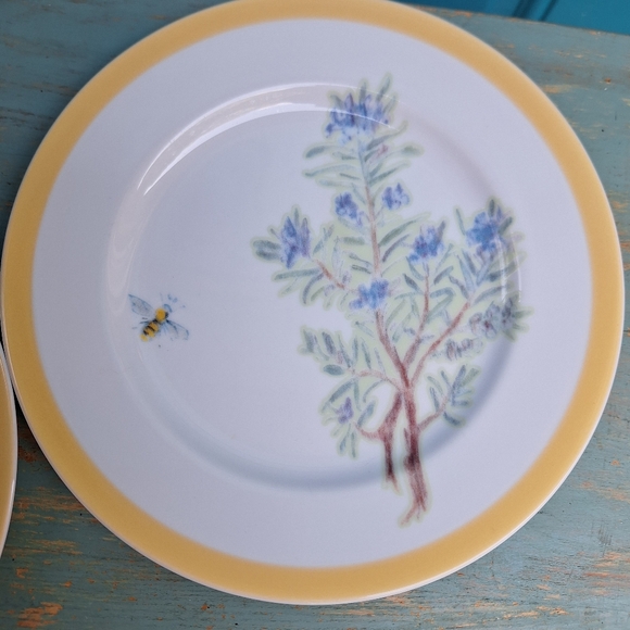 2 Salad Plates Flowering Herbs Williams Sonoma Butterfly Bumblebee Honey Bee Set - Picture 3 of 15